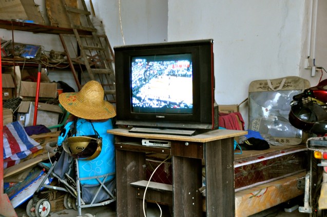 Watching the NBA Finals in a garage in Daxin