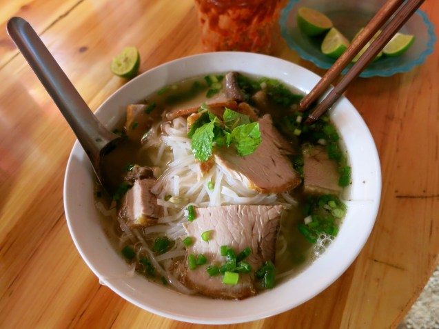 Pho for lunch after wandering into Vietnam